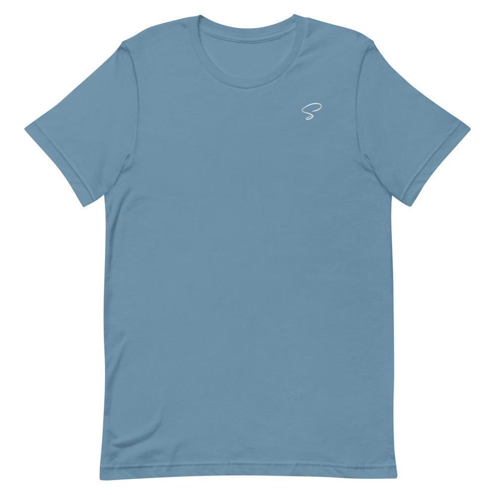 T-shirt bleu acier à col rond logo argenté - Saurein