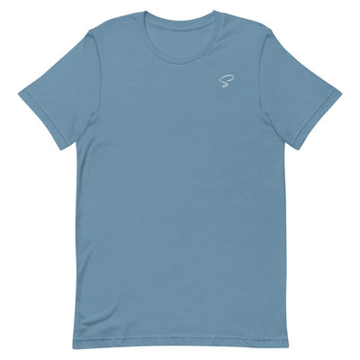 T-shirt bleu acier à col rond logo argenté - Saurein