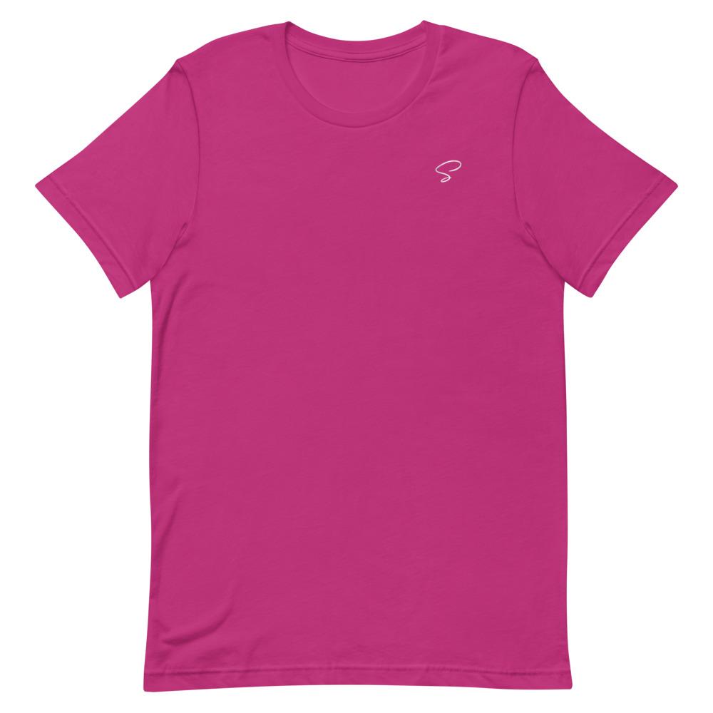 T-shirt rose bonbon à col rond logo argenté - Saurein