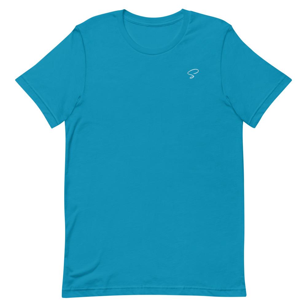 T-shirt turquoise à col rond logo argenté - Saurein